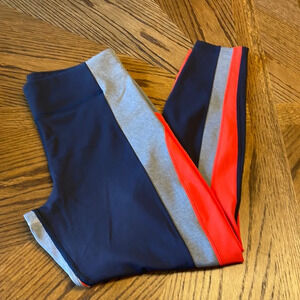 Athleta Color Block Gray Navy Orange Leggings Tight SZ LP Excellent Condition